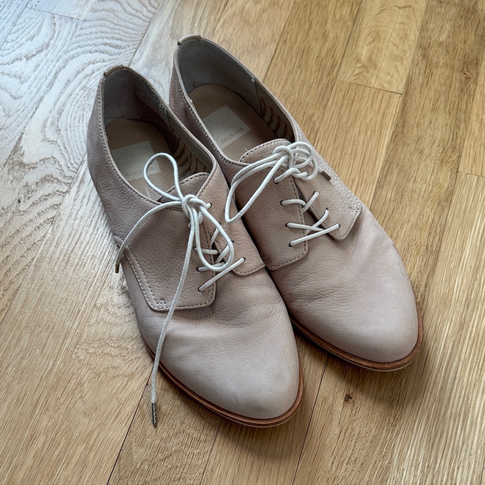 Dolce Vita Pale Pink Lace-Up Leather Women's Loafer Shoes